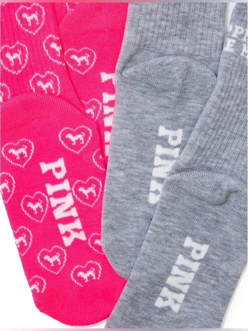 PINK Victoria's Secret “Puppy Love” Crew Socks - Hot Pink & Gray NEW